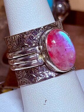Sterling silver pink moonstone ring